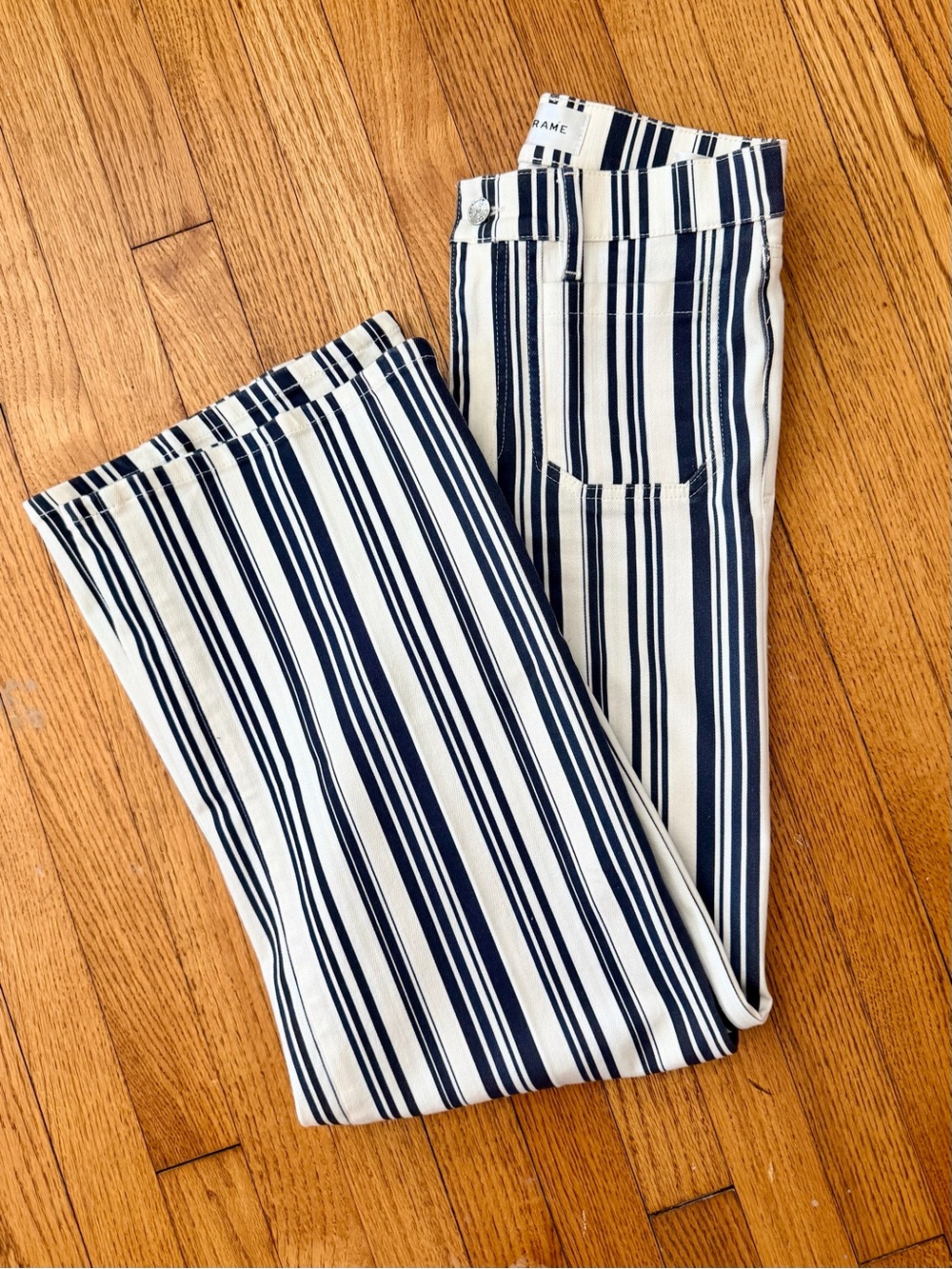 NWOT FRAME Le Slim Palazzo Navy Stripe High Rise Wide Leg Jeans | Size 27 - Picture 9 of 12